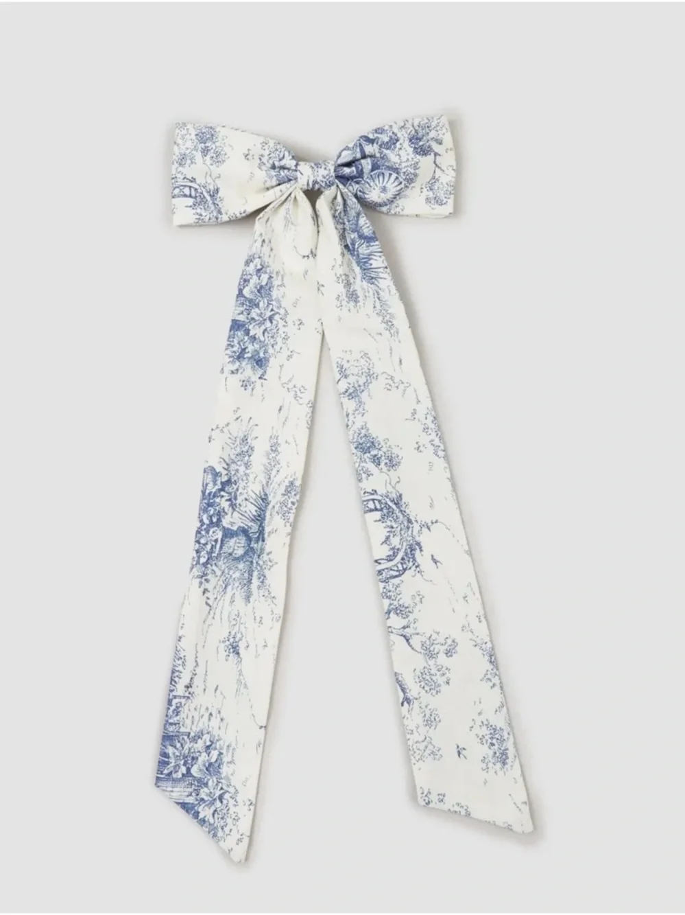 Blue & White Toile Bow Hair Barette - Picture 1 of 4